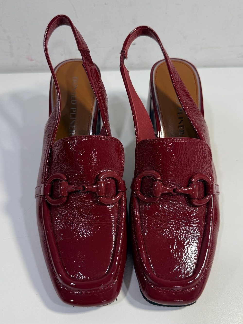 Donald Pliner Women's Crinkle Patent Leather Slingback Loafer Pumps Red Size 8.5